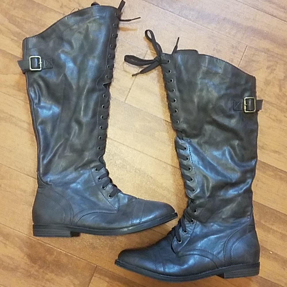 Knee High Lace Up Combat Style Boots